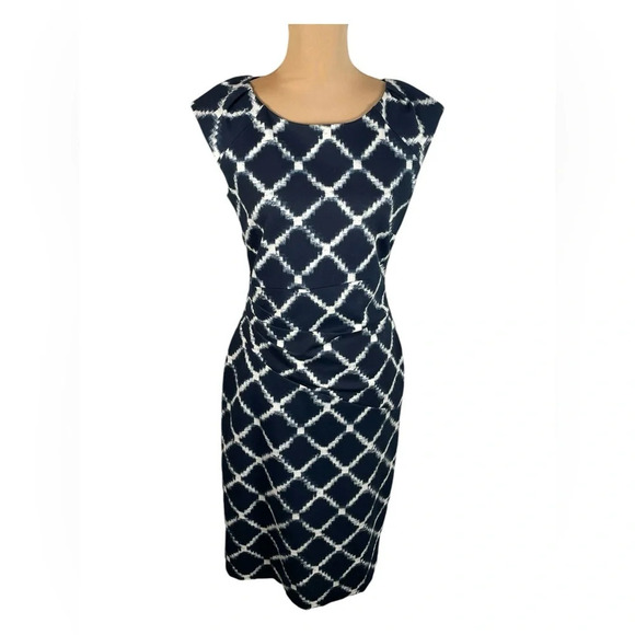 Phase Eight Blue And White Diamond Pattern Shift Dress Size 12 - Picture 1 of 9